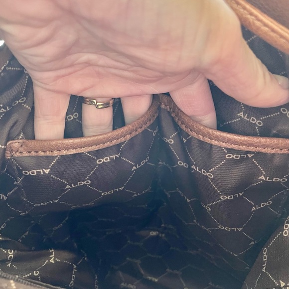 ALDO Drawstring Brown Backpack Adjustable Straps Snap Flap Closure - Picture 7 of 16